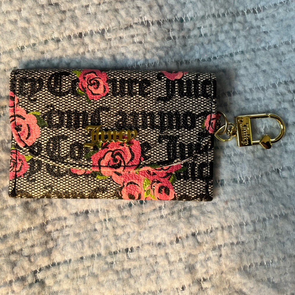 Juicy Couture Black and Pink Floral Keychain Coin Purse